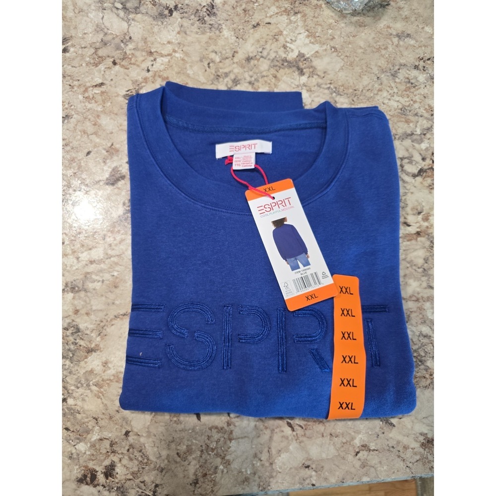 Esprit Women's XXL Blue Cotton Fleece Crewneck Logo Pullover Sweatshirt - Picture 1 of 6